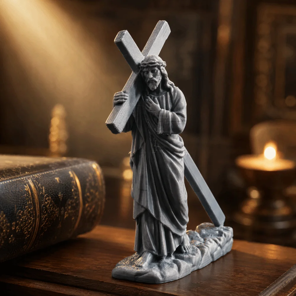 3D Printing Jesus Statue Cross Decoration Mini Plastic Religious Ornament Decorative Grey Religious Figurine Prayer Tables