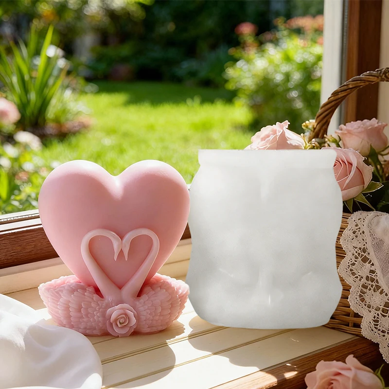3D Swan Heart Candle Silicone Mold Valentine\'s Day Handmade Gifts SwanPlaster Resin Ornaments Mould Soap Candle Making Supplies