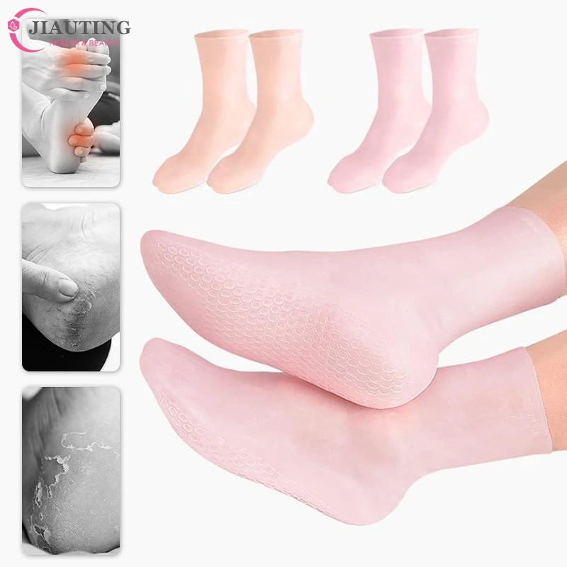 1 paire de chaussettes en gel pour les pieds, longues/courtes, en silicone, hydratantes, pour soins de la peau, protège-mains, anti-Contation, spa,