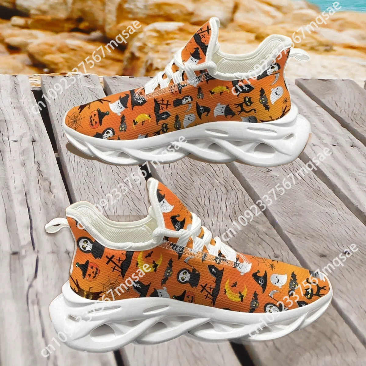 

Male Shoes Ghost Halloween Pattern Cozy Orange Flat Shoes for Men Outdoor Travel Durable Round Toe Soft Sole Platform Zapatillas