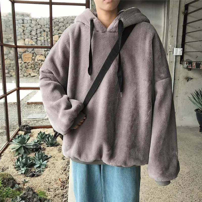 Plain Color Long Sleeve Mens Oversized Hoodie Plain Color Sweatshirt Fleece Hoody Casual Warm Streetwear Clothing Top for Man