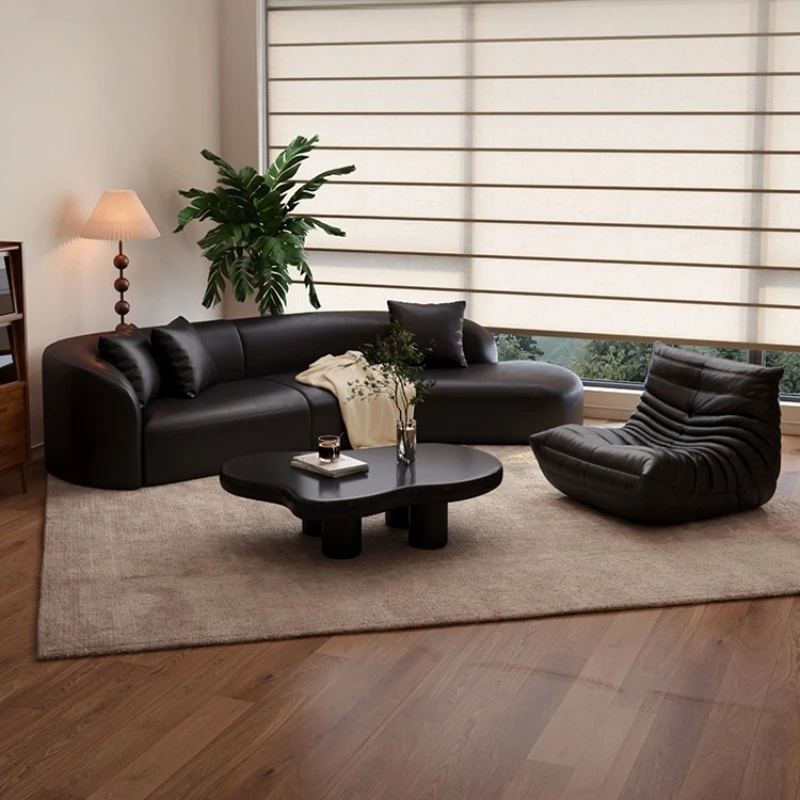 Black retro Light Luxury living room sofas comfortable multiple people Curved soft couch combination canapé home furniture