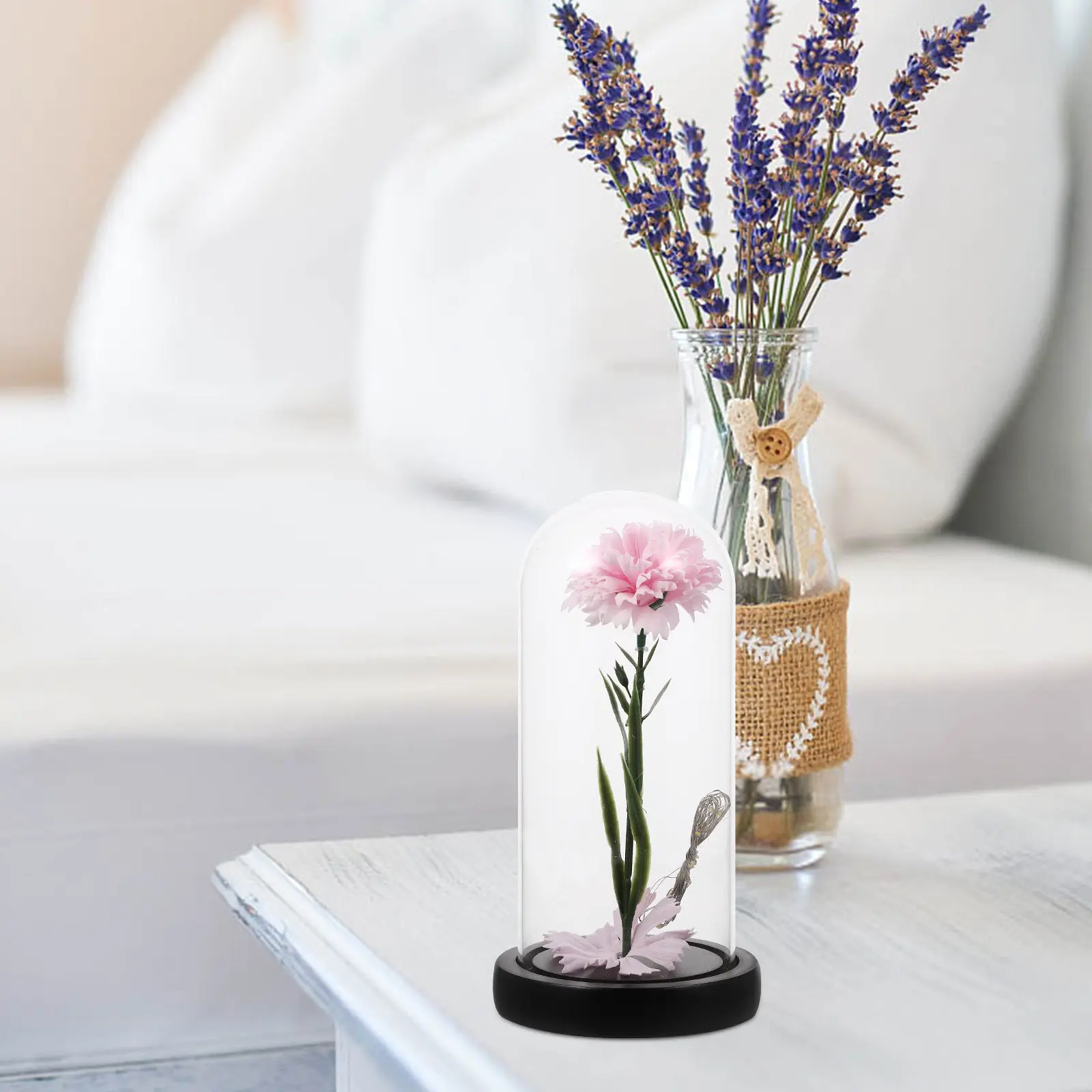 

1 шт. светящаяся искусственная гвоздика в стеклянном куполе, романтический цветочный светильник для домашнего декора, спальни, подарок на День матери