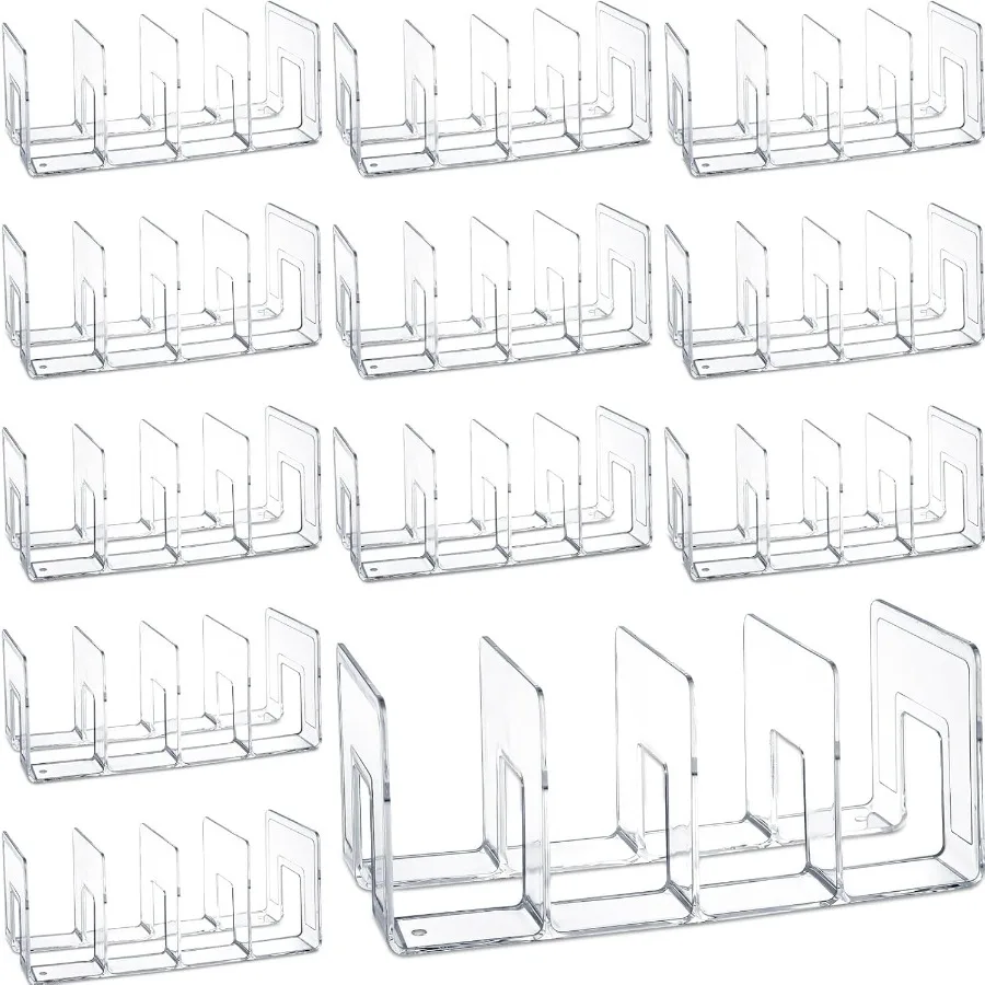 Tatuo 12 Pieces Clear Acrylic File Sorter Desk File Holder 4 Sections Shelf Book Holder Organizer Purse Handbag Clutch Divider