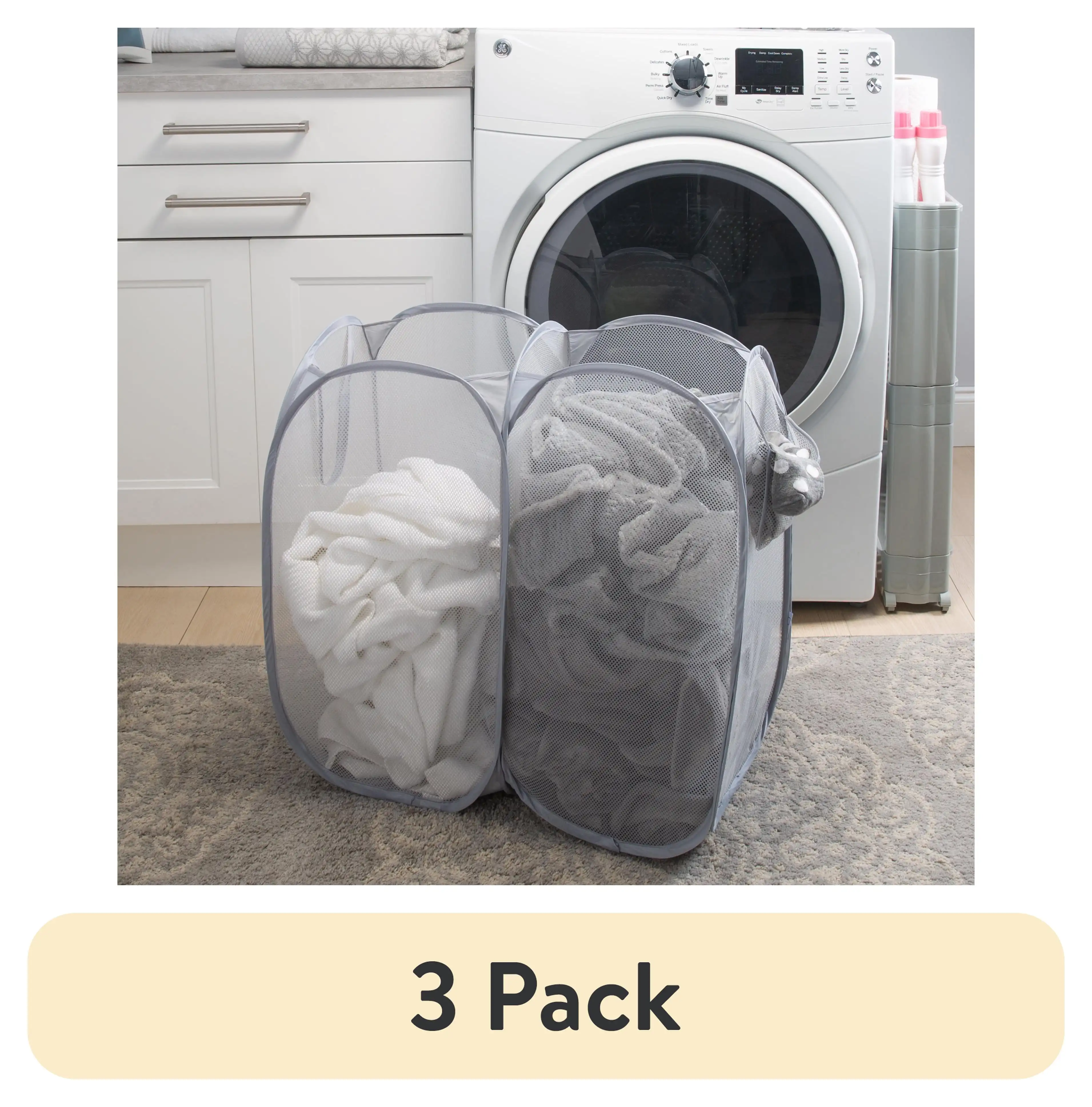 

(3 pack) Mainstays Dual Pop-up Mesh Laundry Hamper for Teen, Adult, or Child