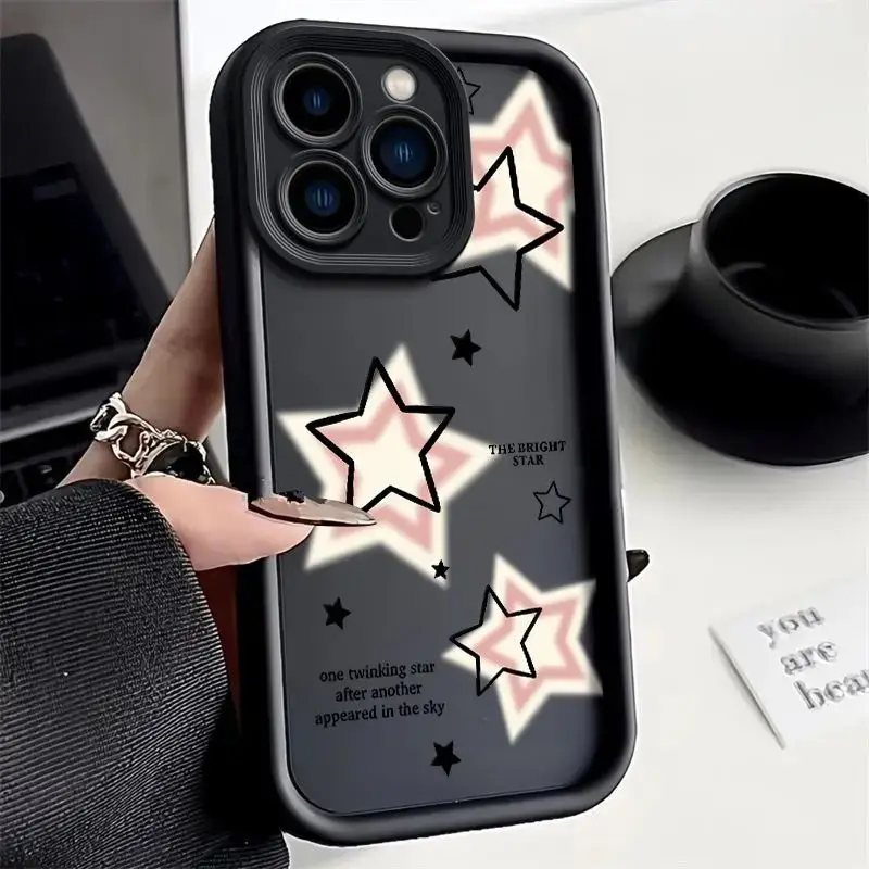 Casing silikon bintang merah muda lucu, penutup HP tahan guncangan untuk iPhone 15 14 Pro Max 13 12 11 Pro Max X XS XR 7 8 15 14 Plus SE 2024