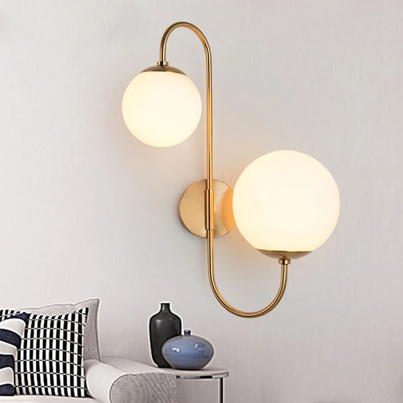 Modern Gold Wall Lamp Foyer Bedroom Bedside Corridor Loft Wall Sconce Bean Glass Ball Wall Light LED Round Ball Wall Lamp