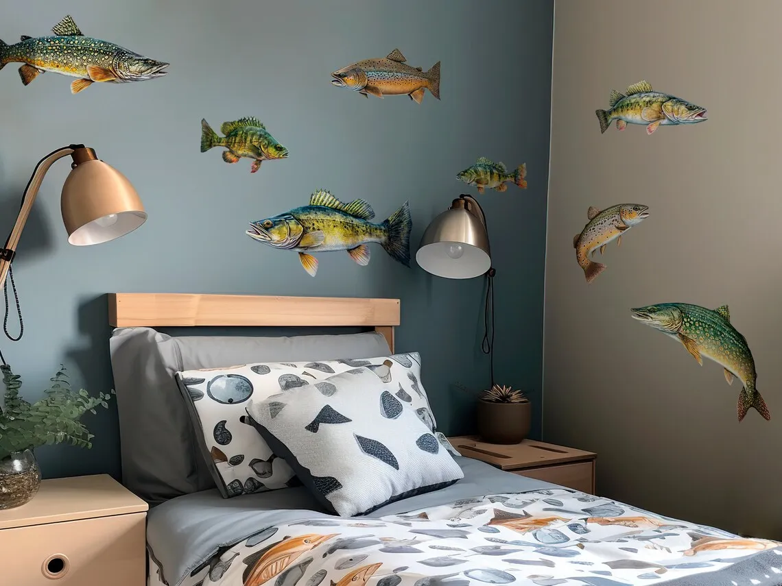 Fish Wall Decals-Brown Trout, Walleye,Yellow Perch, Northern Pike-Wall Sticker Removable Home Decoration Decals S23