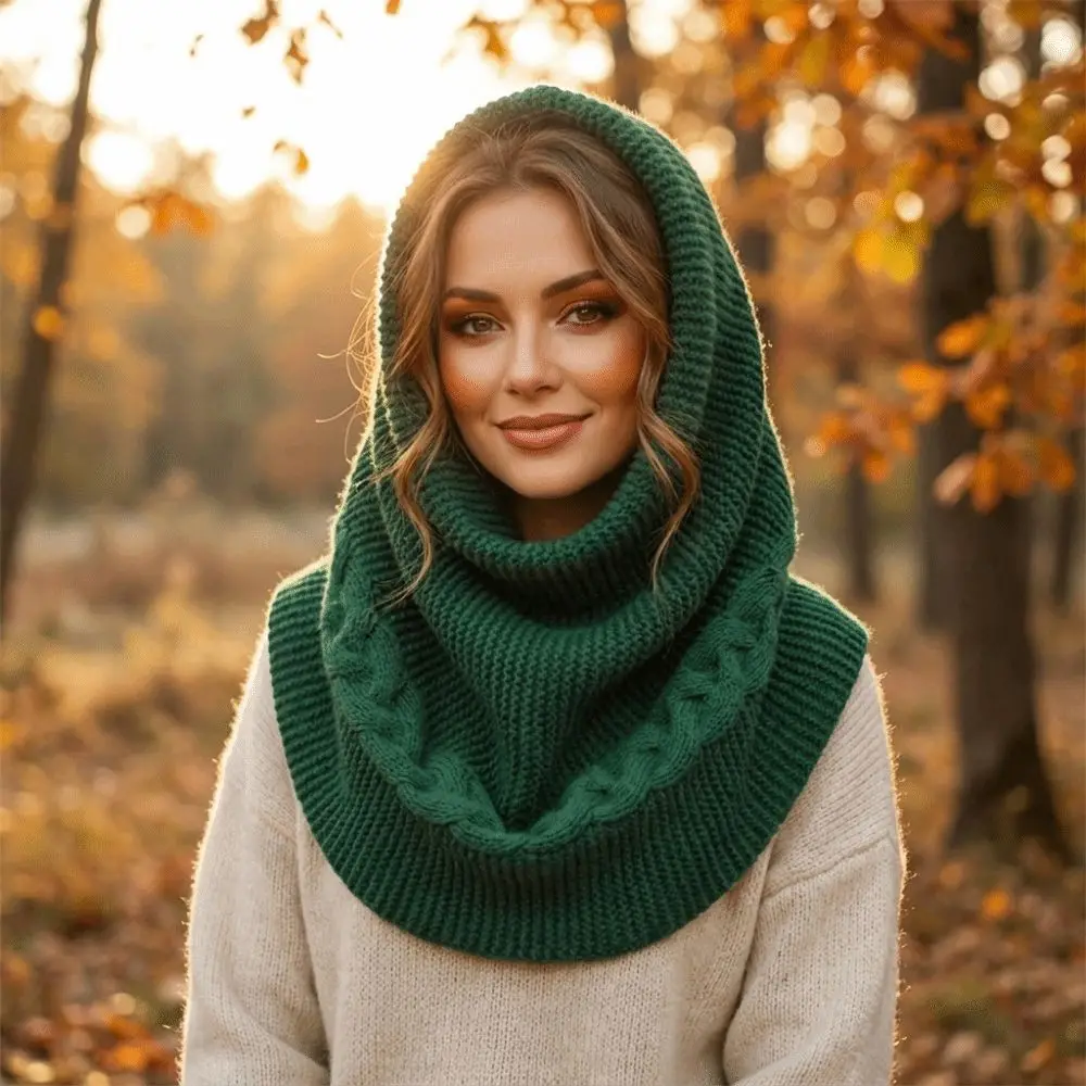 Chic Multifunctional Turtleneck Loop Scarf 2-in-1 Acrylic Fabric Neck Warmer Solid Color Knit Neck Cover Winter