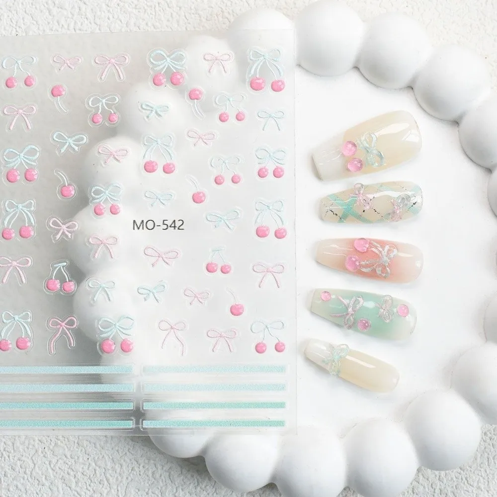 الكرز القوس 3D مسمار الفن ملصقات DIY الحلو الوردي الأزرق الفواكه مسمار ملصقات الأزياء مسمار الفن الأظافر الزخرفية