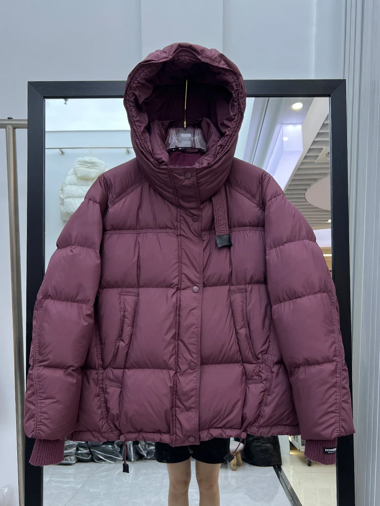 سترة شتوية جديدة بغطاء للرأس للنساء كاجوال وعصري وفضفاضة ومتعددة الاستخدامات وسميكة ودافئة من ريش البط الأبيض #2