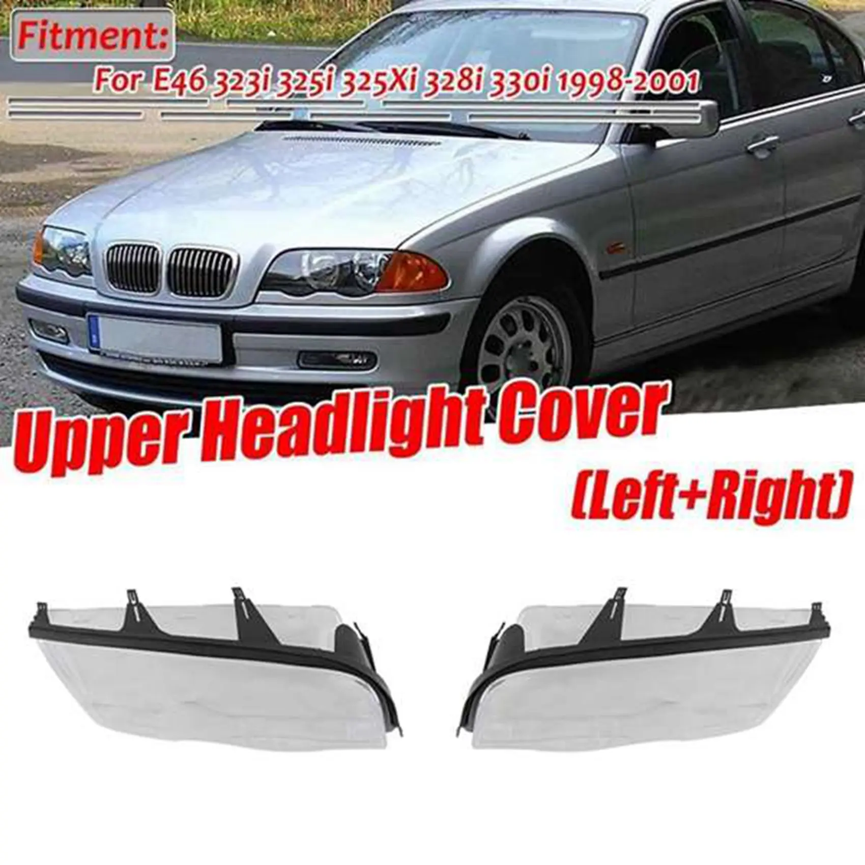 1 Pair Replace Headlight Clear Lens Cover&Gasket for -BMW E46 4 Door 3 Series 1998-2001