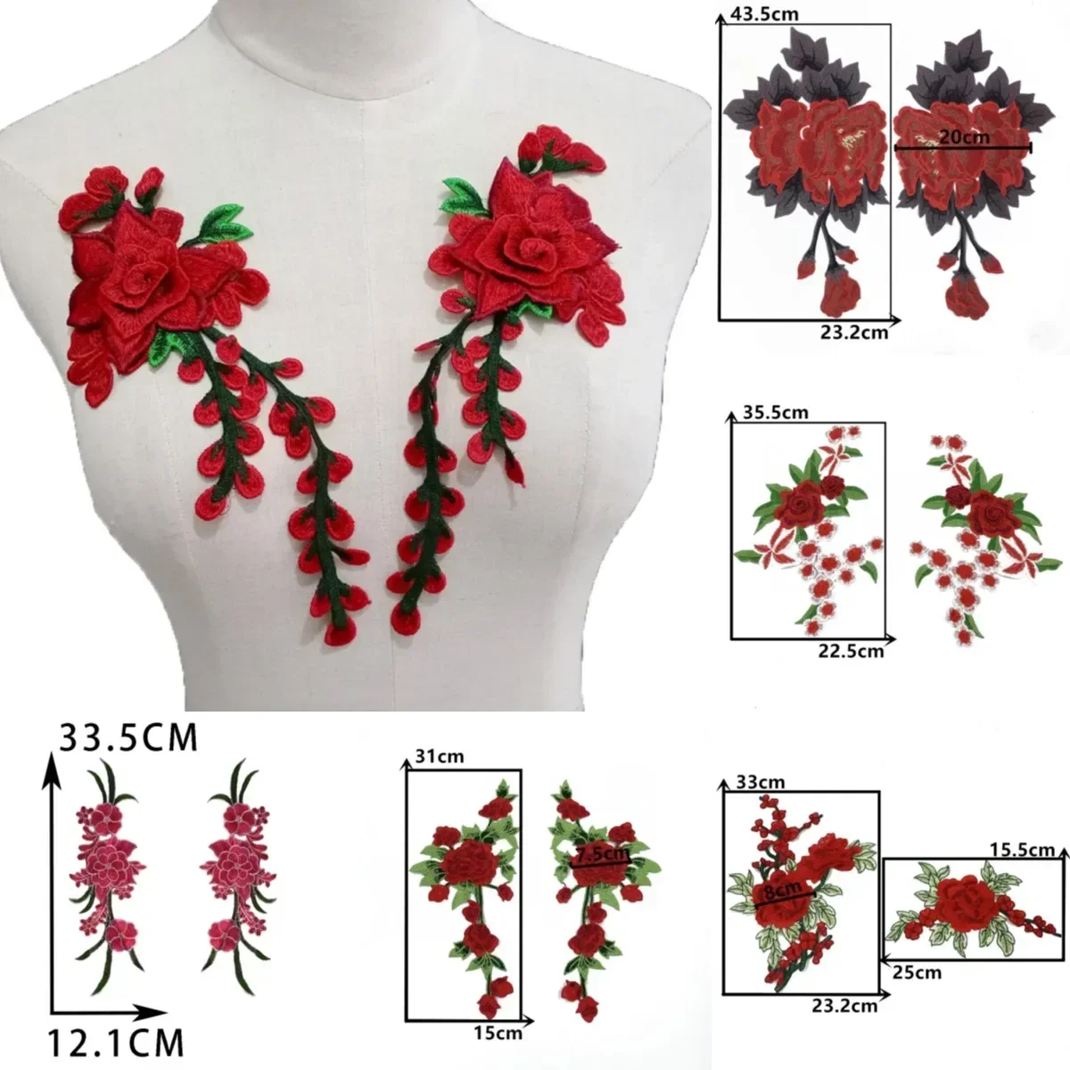 Red polyester embroidery colorful embroidery sewing lace DIY Wholesale sales of 1-10 pieces decorative clothing accessories