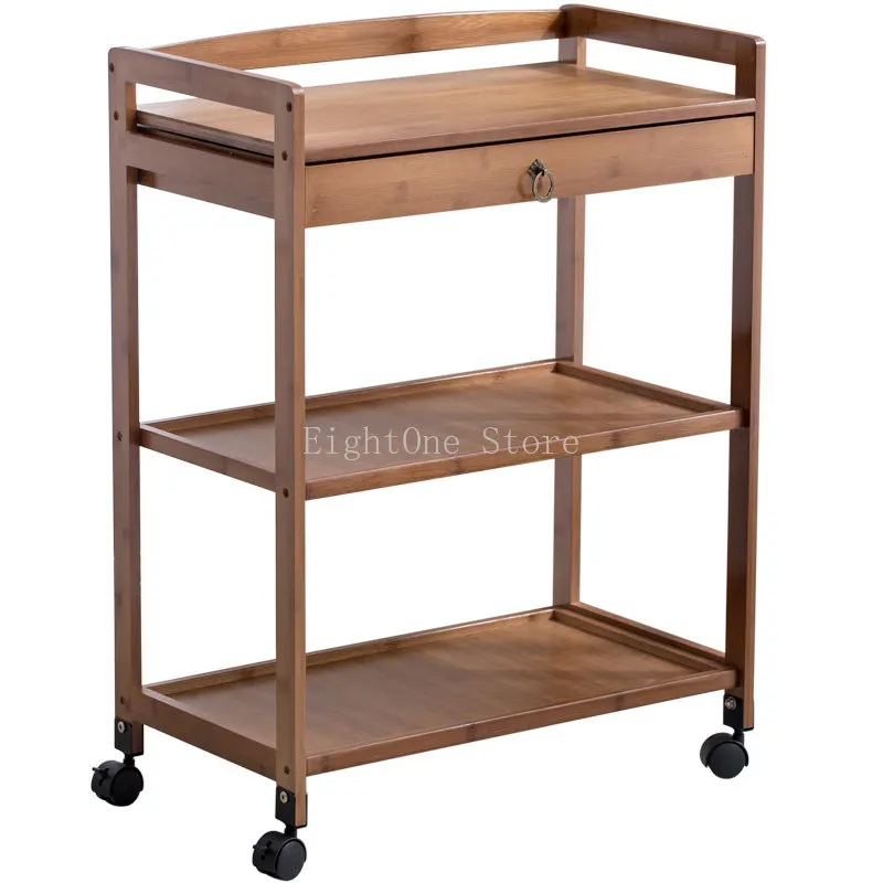 Bamboo Mobile Dining Car Rack Kitchen Finishing Hotel Tea Wine Home Hot Pot Trolley Multi-layer Shelf