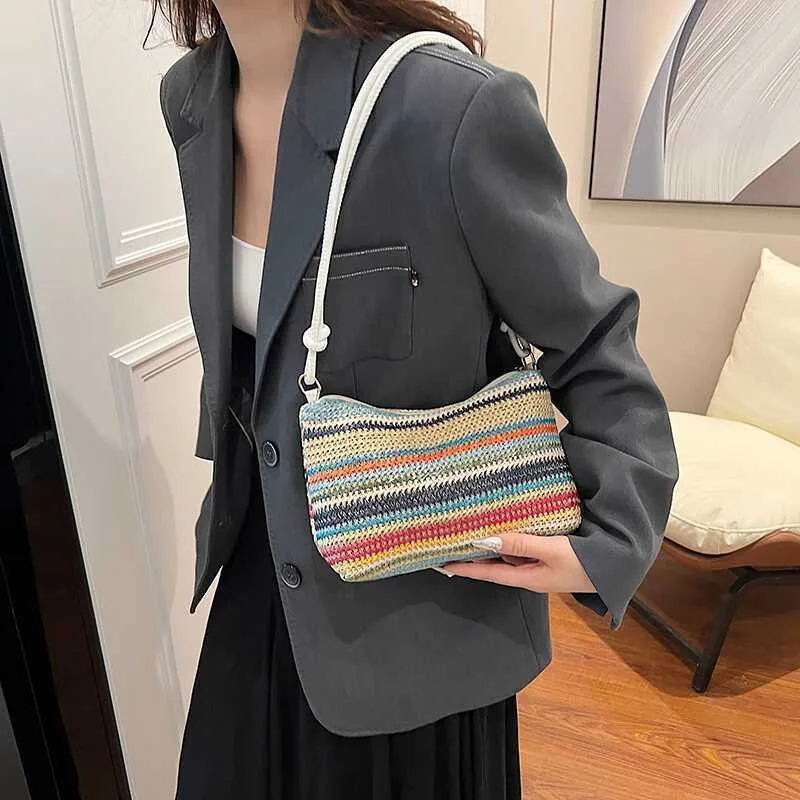 Tide Fashion Color Contrast Woven Bag Female Summertime New Style Ins Simple Fallow Dumpling Bag All-match Shoulder Bag