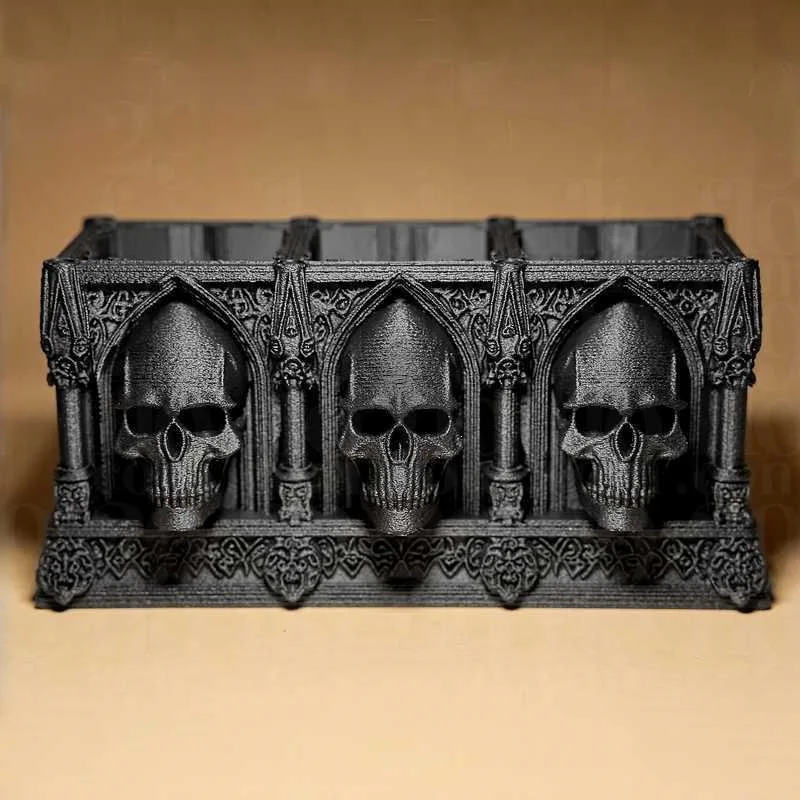 3D Printed Skull Pen Holder, Multi-functional Skull Makeup Brush Storage Rack, Gothic Desktop Skull Flower Pot. Pen Holder