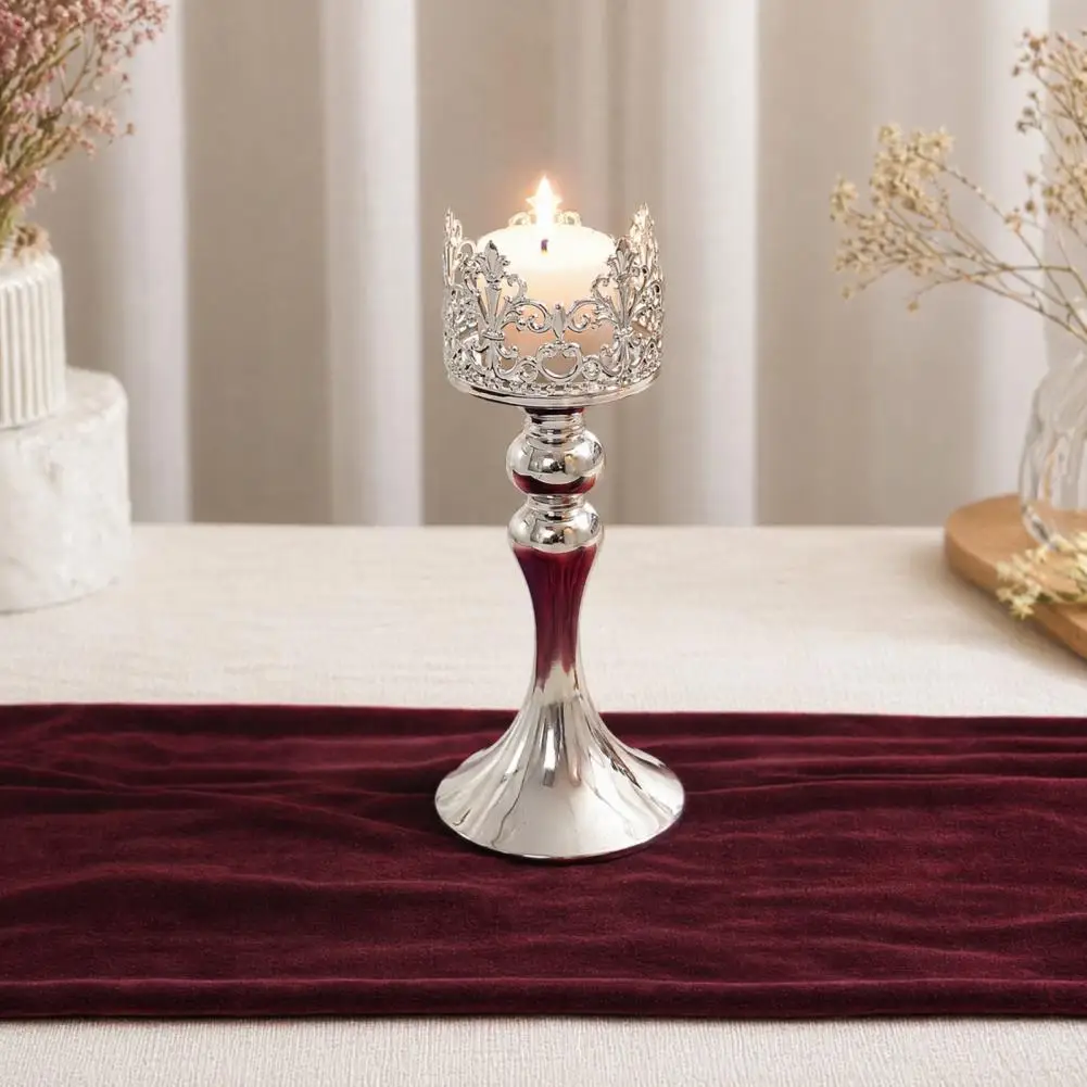 Juego de Portavelas de Metal Resistente, Estilo Europeo, Portavelas de Metal con Corona, Centro de Mesa Decorativo Elegante para Bodas