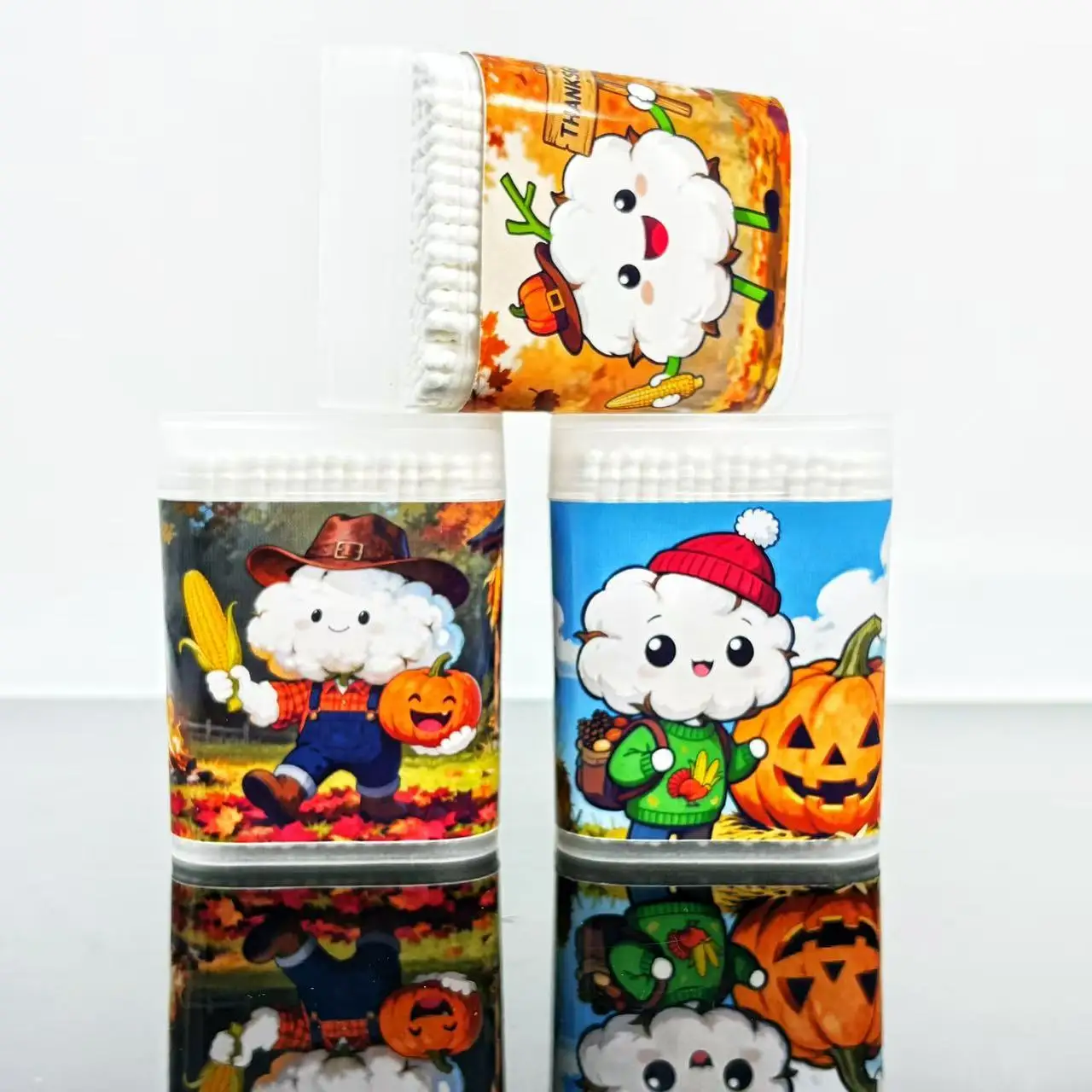 200 قطعة/600 قطعة عيد الشكر تحت عنوان مزدوجة نهاية مسحات القطن الأبيض الإبداعية دوامة مستديرة الشكر عنصر أعواد قطنية العصي #1