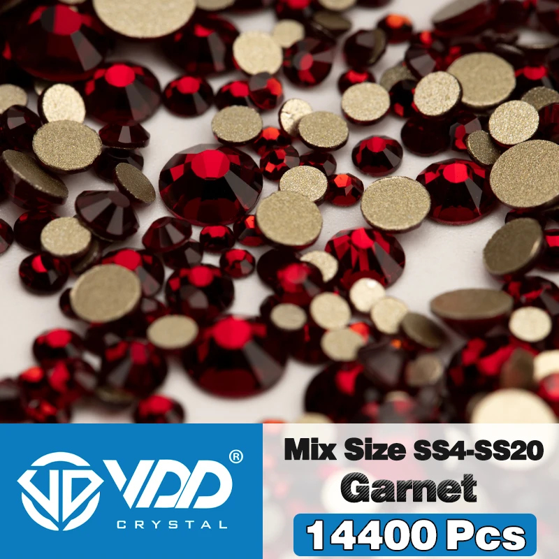 VDD 14400 Stuks Groothandel SS4-SS20 Mix Grootte Glas Steentjes Kristal Niet-hotfix Gouden Plaksteen Stenen Voor DIY Nail Art accessoires