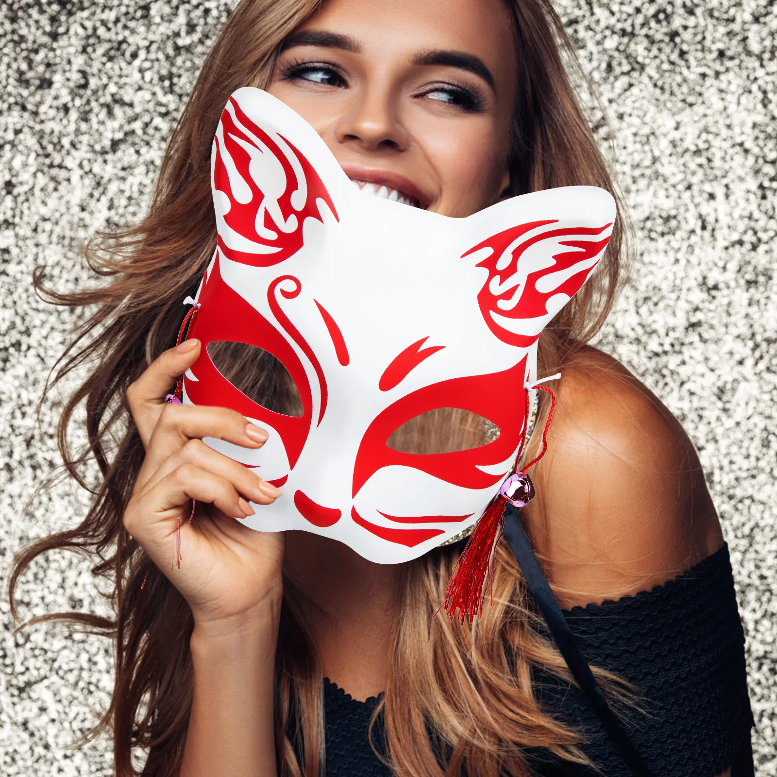 

2 Pcs Fox Mask Kitsune Masquerade Party Japanese Masks Foxes Halloween Fringe for Diy Animal