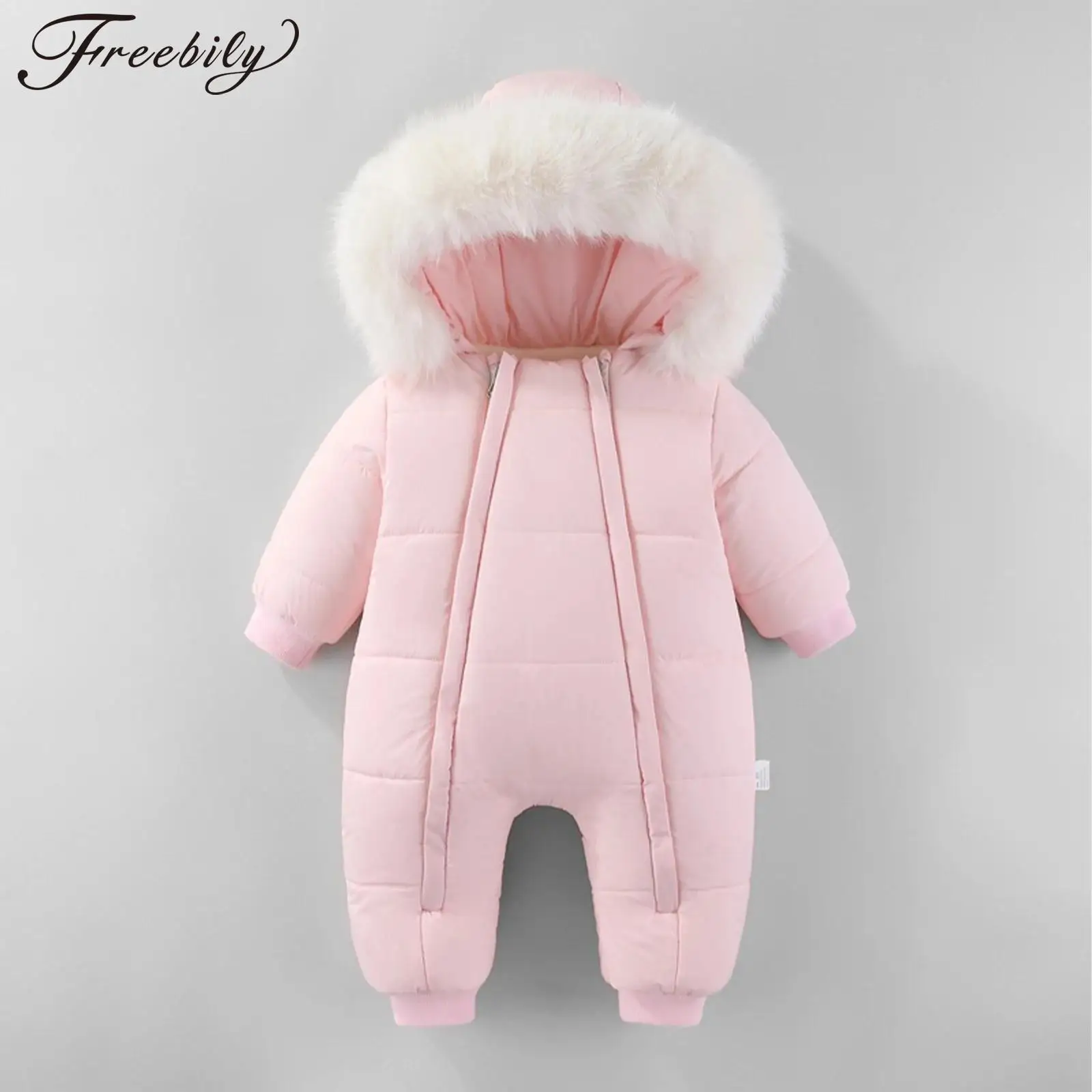 

Infant Baby Winter Snowsuit Fleece-Lined Ski Suit Long Sleeve Faux Fur Trim Hooded Jumpsuit Toddler Girls Boys Clothes Skiwear
