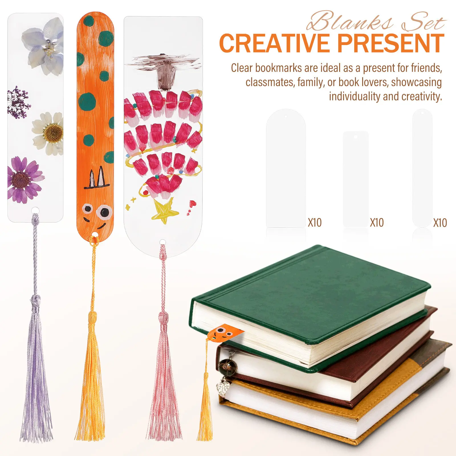 30Sets Sturdy Clear Acrylic Bookmark Craft Kit Blank DIY Bookmarks with Vibrant Tassels for Customizing Pages Graduation Gift