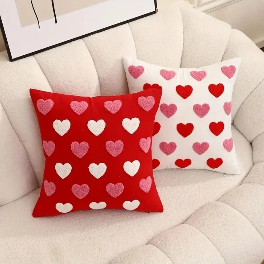 

Fashion Heart Embroidery Throw Pillow Cover Square 45x45cm Sofa Cushion Covers Soft Couch Decor Valentine's Day Decor