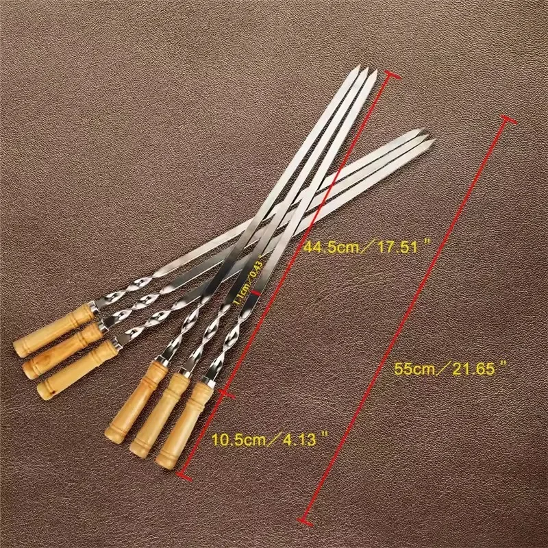 55cm BBQ Skewers Long Handle Shish Kebab Barbecue Grill Sticks Wood BBQ Fork Stainless steel Outdoor Grill Needle Bags 1