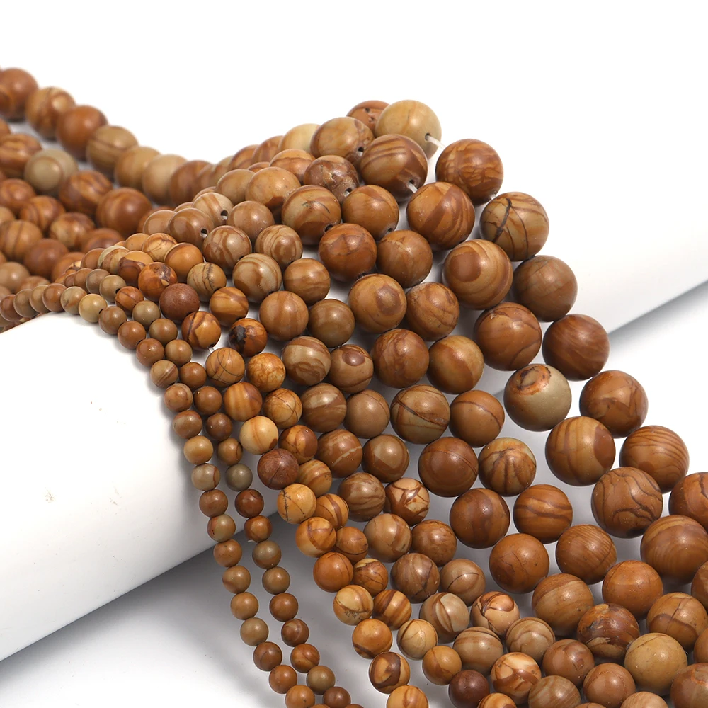 4 6 8 10mm Natursteinperlen mit gelben Holzstreifen, runde lose Abstandsperlen für die Schmuckherstellung, DIY-Halsketten- und Armbandzubehör – Detail 5