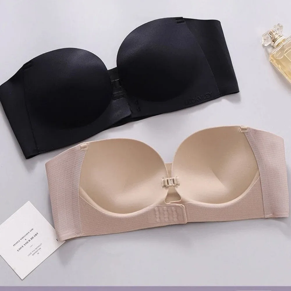 Supportive Strapless Women Seamless Bras Wireless Invisible Push Up Bras Thick Soft Front Buckle Underwear Women