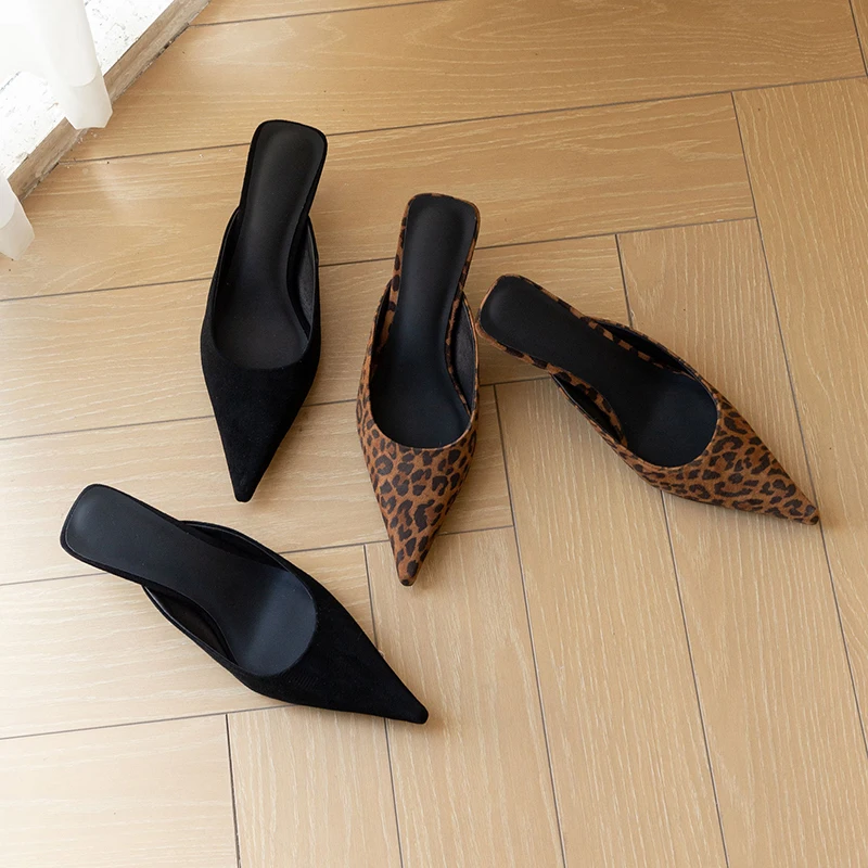 QUTAA 2026 Fashion Mules Slingback Women Pumps Shoes Summer Sandals High Heels Sheep Suede Shoes Pointed Toe Ladies Dress 34-40 image 3