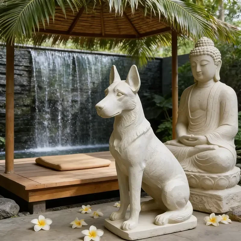 Hand Painted Resin White German Shepherd Dog Statue Sculpture French Royal Garden Guard Design Art Collectibles Home Decor