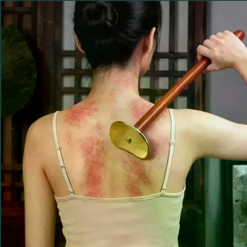 Wood & Brass Gua Sha Tool - Natural Massage For Face/Body, Lymphatic Drainage, Skin Care & Pain Relief