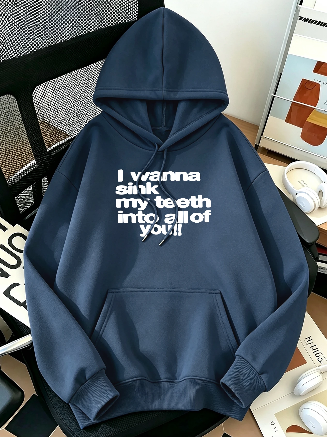 I Wanna Sink My Teeth Into All Of You Pattern Women Basic Soft Sportswears Warm Comfortable Hoodie Loose Hip Hop Long Sleeved