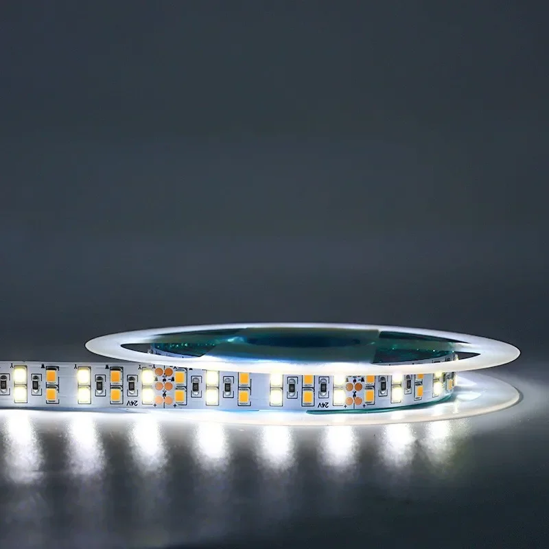 Dwurzędowa taśma LED SMD2835 CCT Podwójna biała + ciepła biała taśma LED DC 12V 24V 12mm PCB 240leds/m 336leds/m Elastyczna taśma linowa 5M