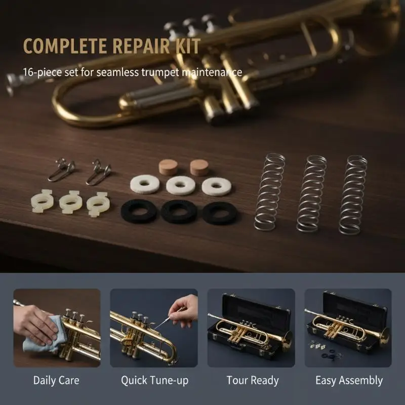 16pcs Trumpet Piston Repair Kit Spring Rest Felt Pad Valve Cork Pad For Trumpet Cornet Replacement Accessories