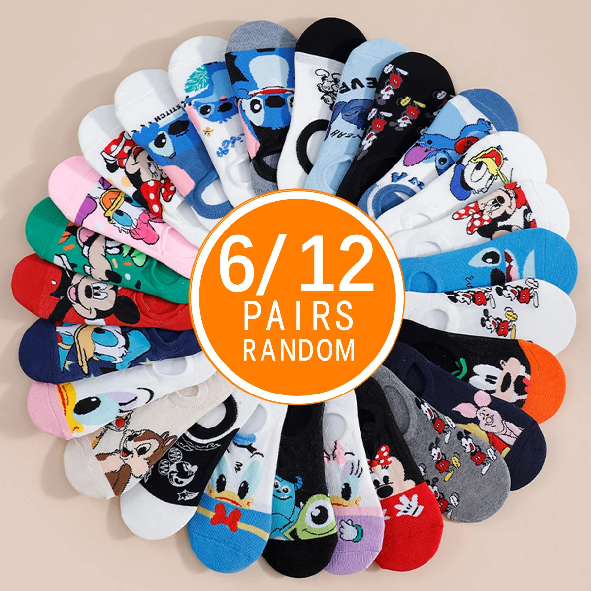 6/12 Pairs Random Fun Cute Women's Cartoon Invisible Ship Socks Summer Lightweight Breathable Anime Graffiti Knitted Ankle Socks