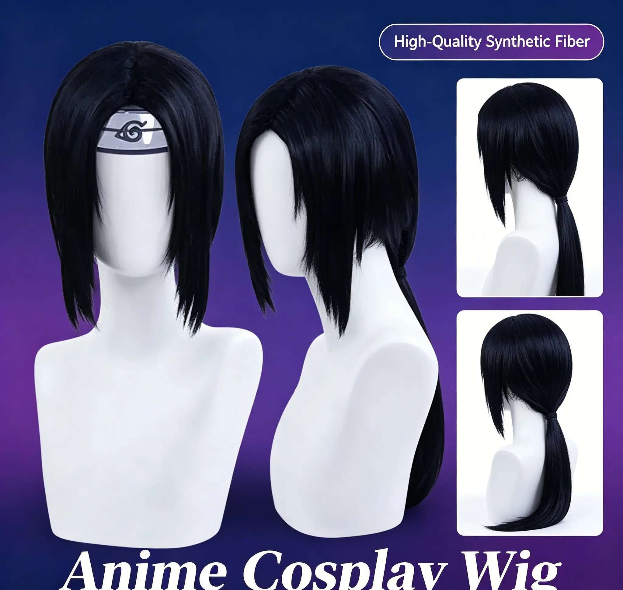 Nueva Peluca de Cosplay de Anime Uchiha Itachi, Peluca Larga y Lisa Negra Resistente al Calor, Cabello Sintético para Cosplay de Itachi Uchiha
