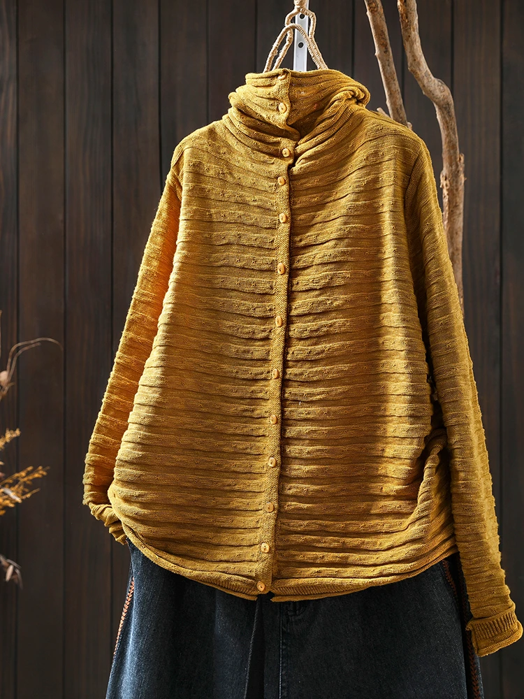 

Женский вязаный кардиган с длинным рукавом, Новое поступление, зима 2025 года, водолазка в винтажном стиле, однотонный женский повседневный свитер M2014