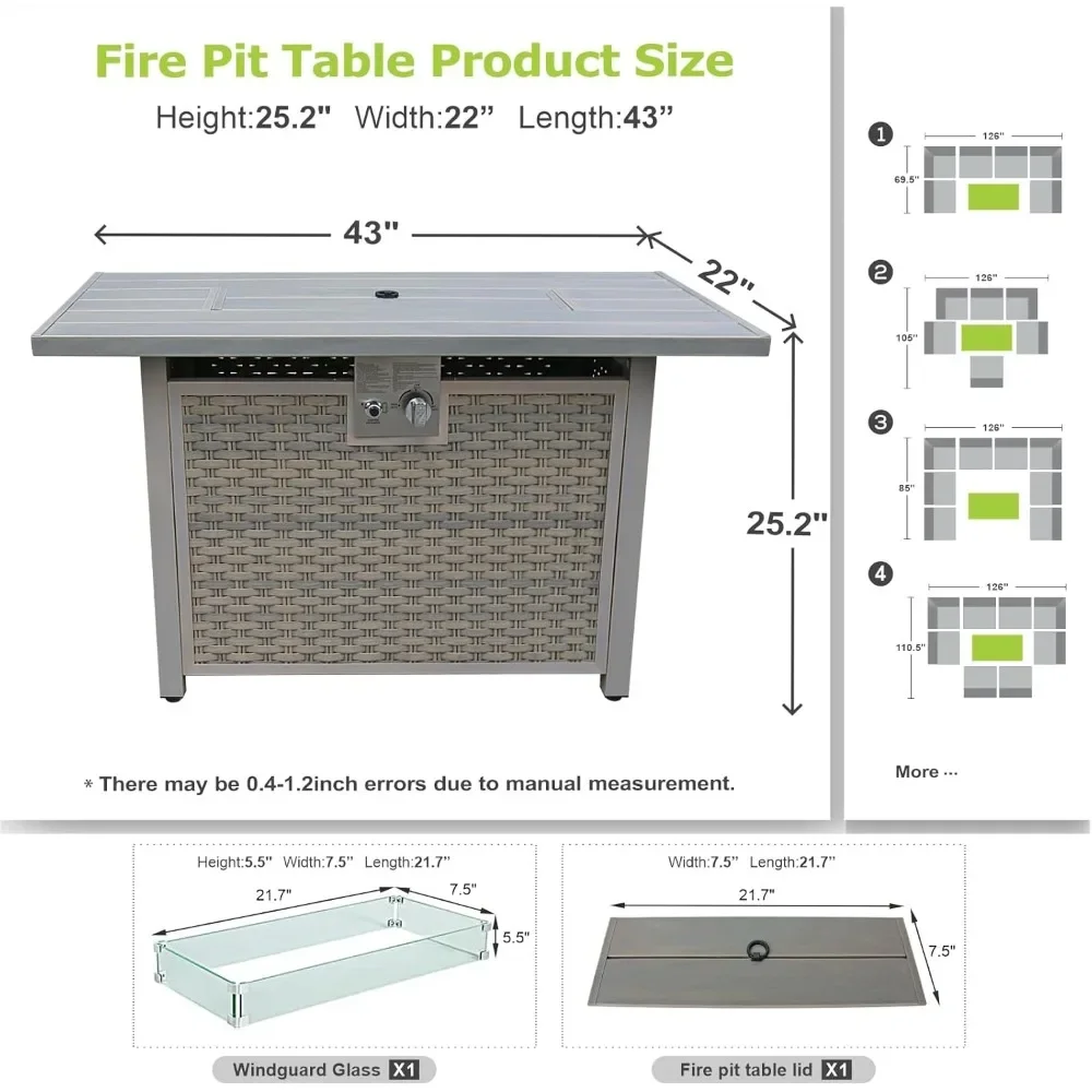 Outdoor Fire Pit Table Propane Gas Fire pits &Fireplaces 43″ Rectangular Firepit Table,50,000 BTU Fire Table for Patio Set