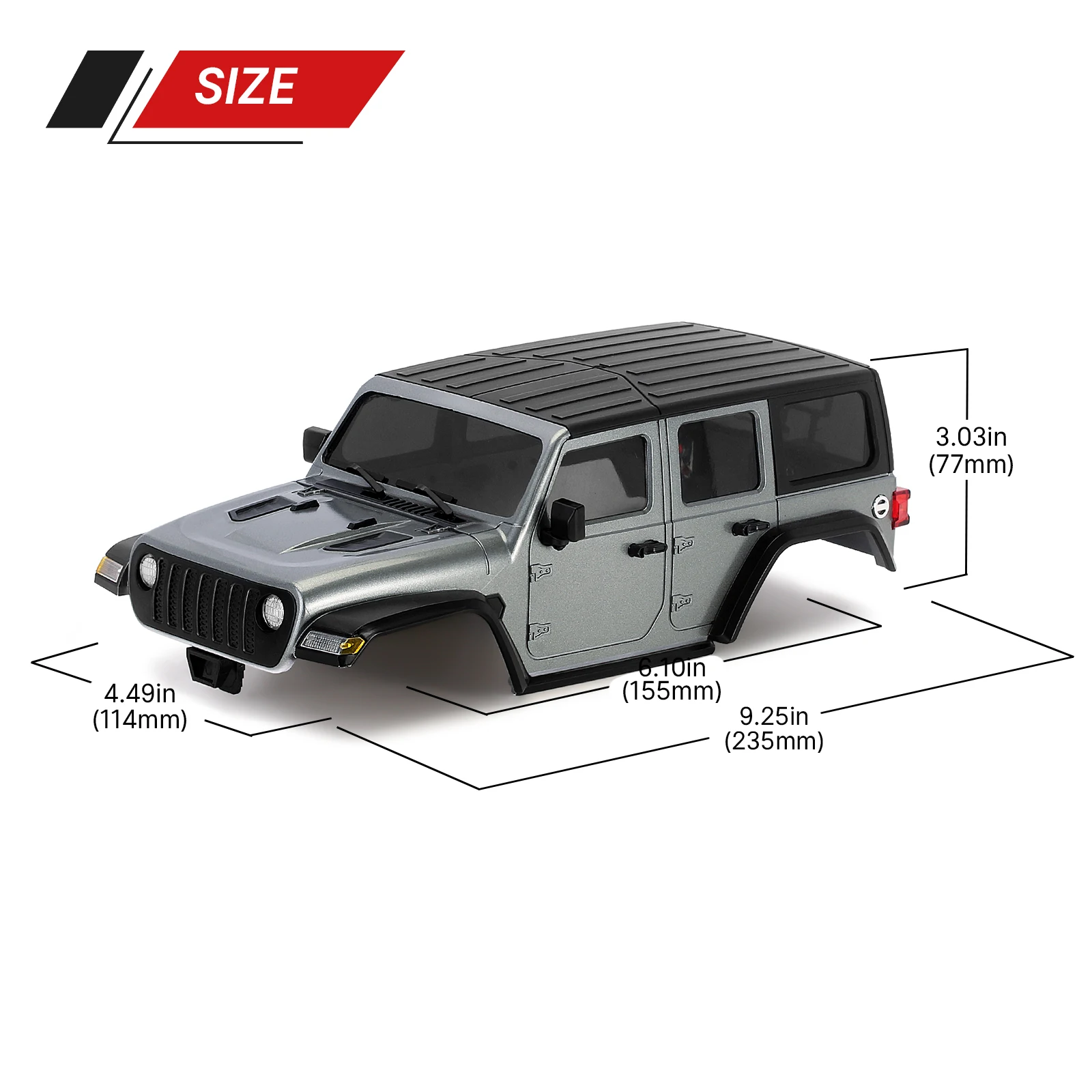 INJORA 6.10in Wheelbase ABS Hardtop Body Kit with Front Rear Bumpers for 1/18 RC Crawler TRX4M Bronco Defender Chassis (4M-66)