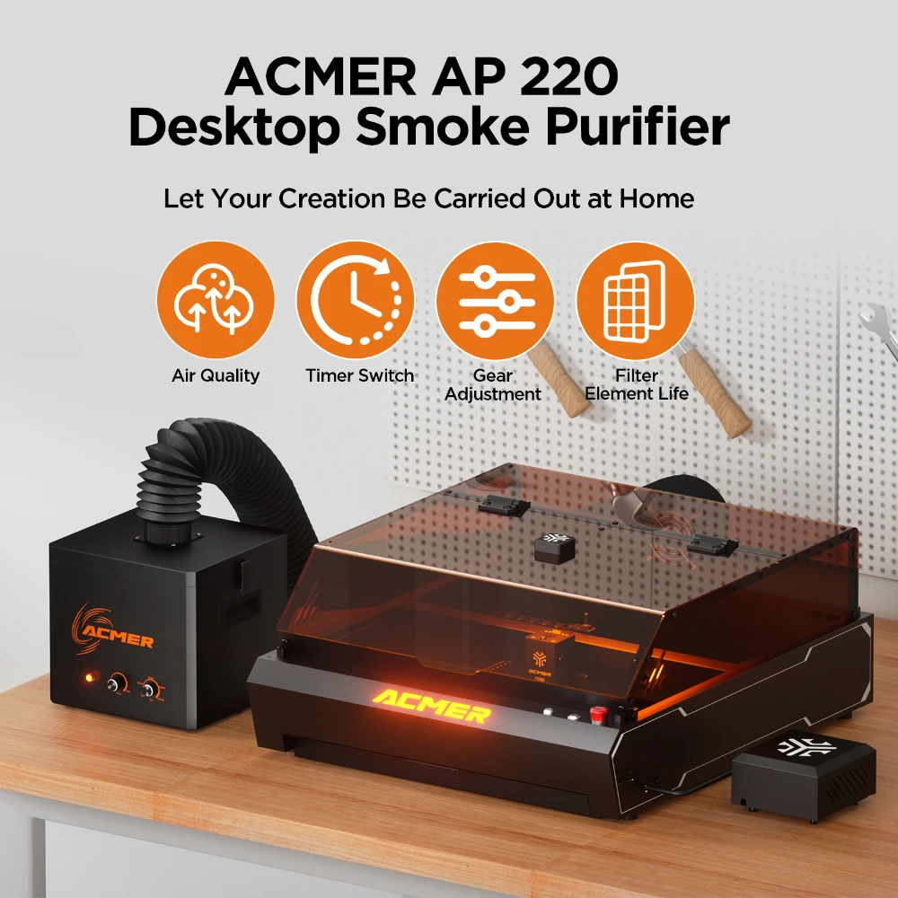 ACMER AP220 Smoke Purifier Purification Cleaner High efficiency layer filter element Smoke Fume Extractor with Laser Engraver