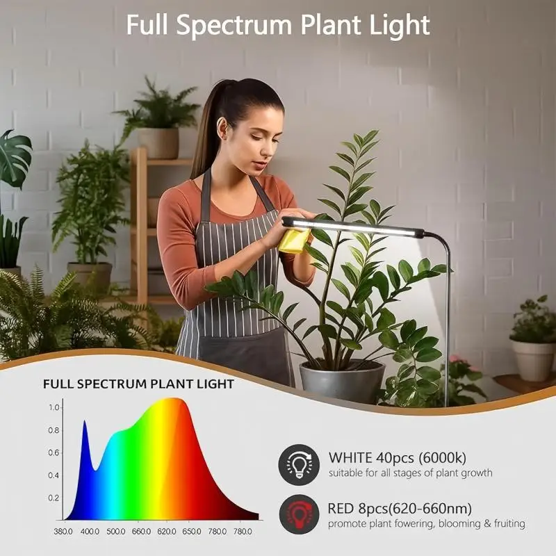 مصباح LED كامل الطيف 2025 للنباتات، قابل لضبط الارتفاع، عنق الإوزة المرن 360° (10 واط) - للنباتات والخضروات الداخلية #5