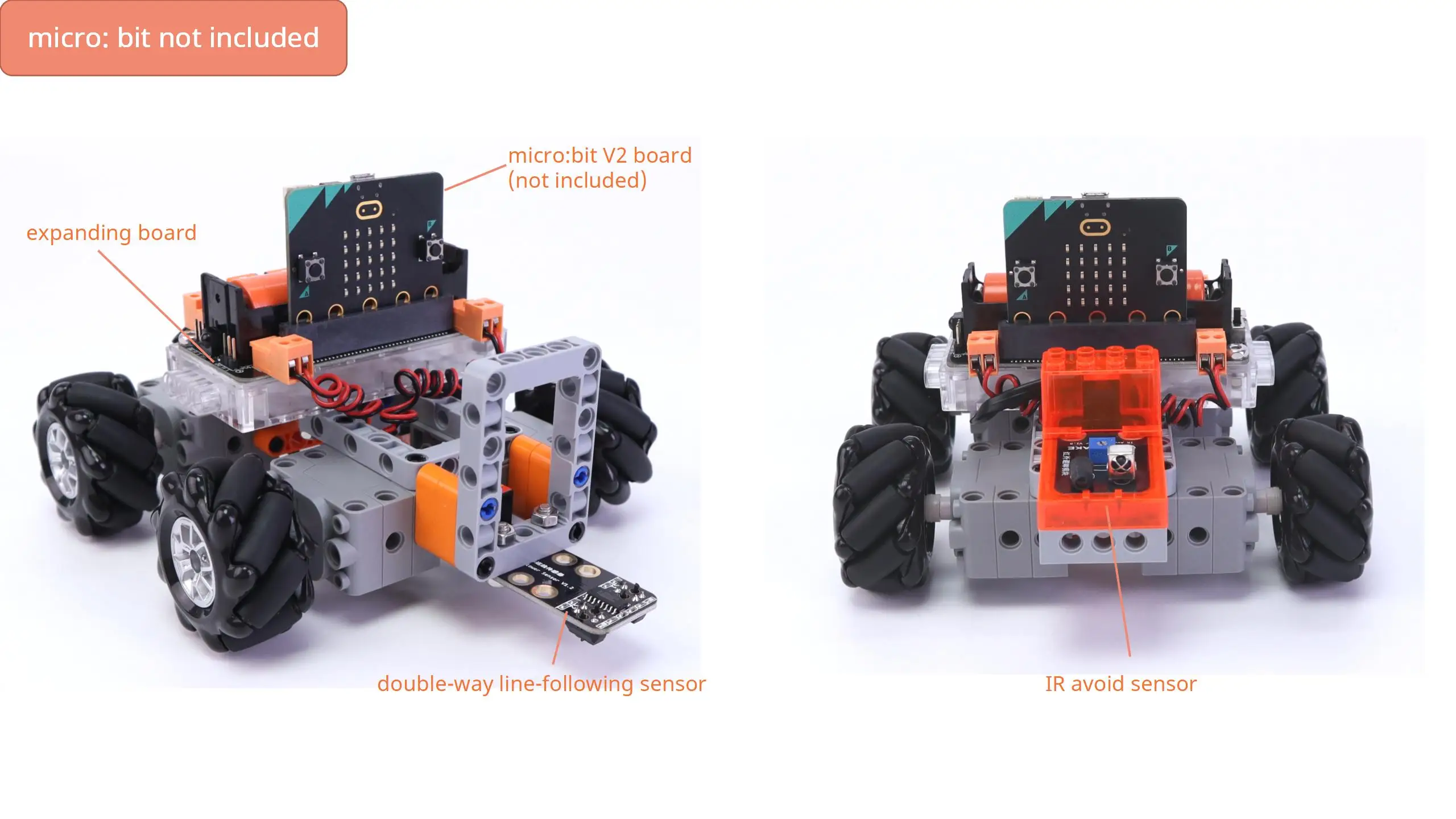 Stem Education 4WD Mecanum Track Robot Chassis Following & Obstacle Avoiding Car Starter Kit For Microbit Controller Board