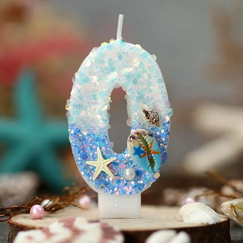 Shell & Snowflake Frozen 0-9 Number Birthday Candles Digital Cake Topper Birthday Party Decor view 4