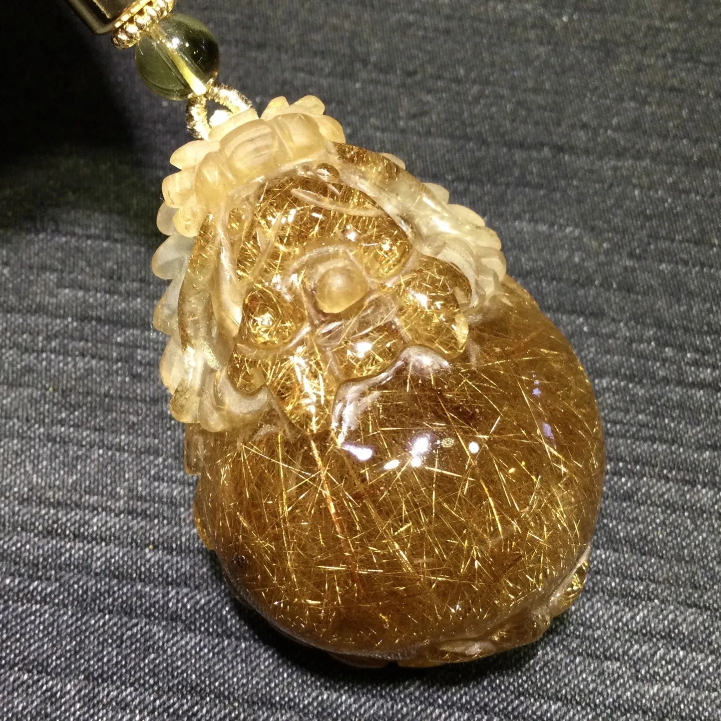 Natural Gold Rutilated Quartz Pendant Pi Xiu 45*32.5*21mm Flower Rutilated Quartz Jewelry Men Women Brazil AAAAAAA