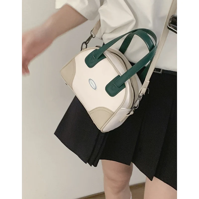 Contrast Color Boston Handbags for Women Soft Pu Leather Large Capacity Female Casual Mini Handle Bag Versatile Shoulder Pack