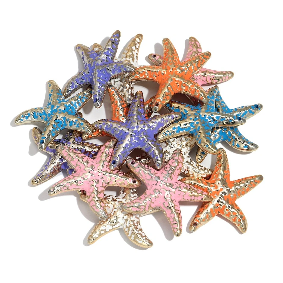 5pcs/lot Vintage Colorful 46x48mm Starfish Acrylic Charms Pendant for DIY Beach Jewelry Making Bracelet Necklace Key Accessories