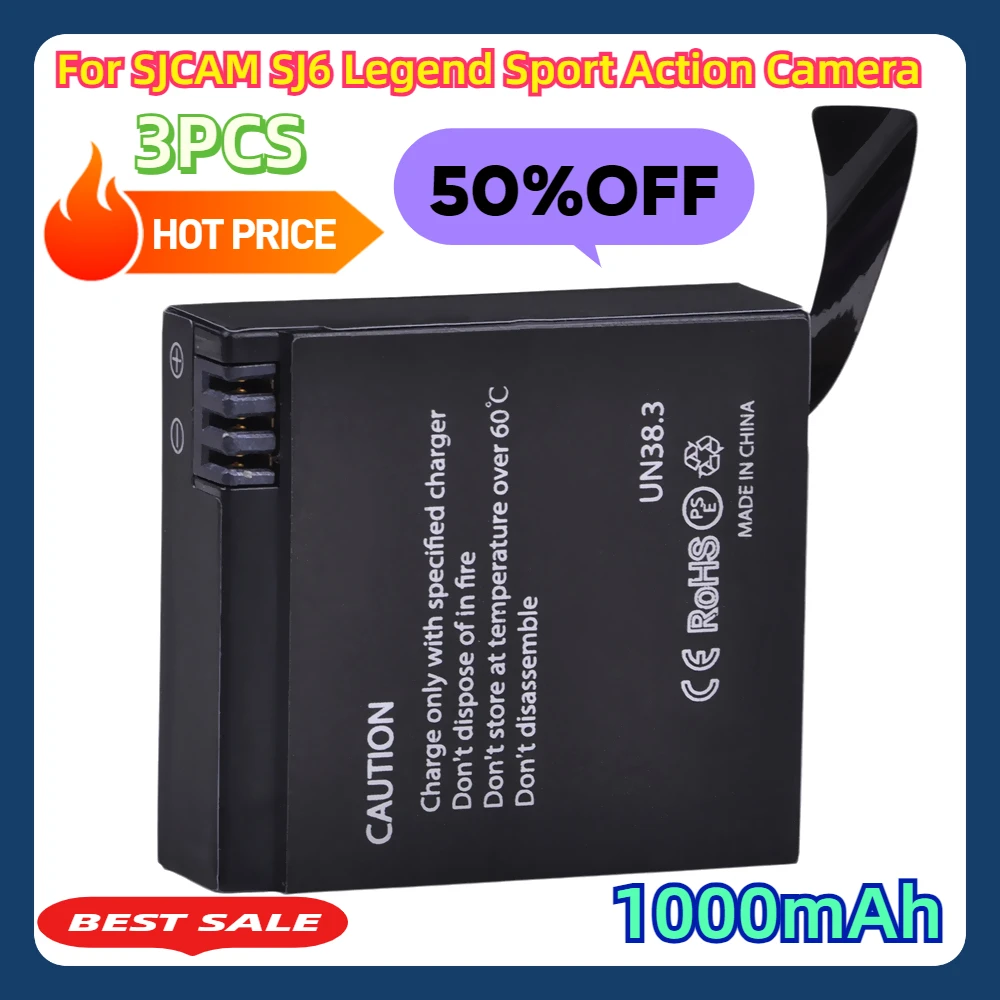 

For SJCAM SJ6 Legend Sport Action Camera Accessories 3PCS 1000mAh Battery