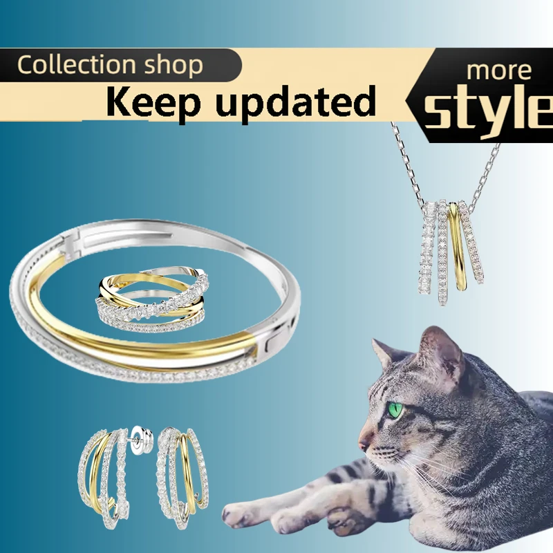 

new Austrian Crystal Jewelry multi-ring flash diamond line necklace set light luxury luxury exquisite gift Cat Accessories